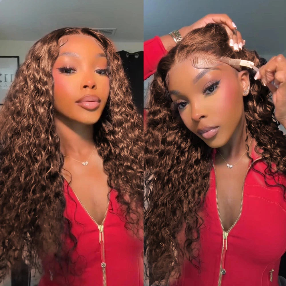 40 30 Inch Chocolate Brown Deep Wave Lace Front Wigs Human Hair #4 Colored 13x4 13x6 Hd Curly Lace Frontal Wigs Pre Plucked