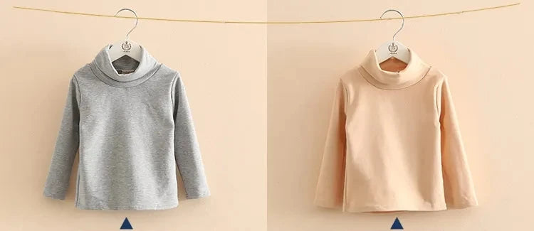 2025 Spring Autumn 2-10 Years Children'S Candy Color Sweet Long Sleeve High Neck Unisex Kids Girl Boy Basic Turtleneck T-Shirt