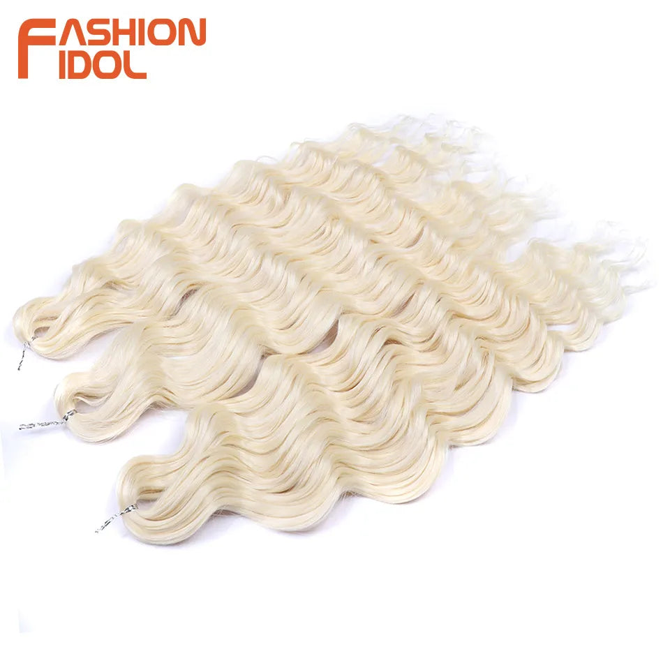 FASHION IDOL 24-Zoll Häkelhaar Synthetische Wasserwelle Flechthaarverlängerungen Ombré Regenbogenfarbe Kunsthaar Deep Wave Lockenhaar