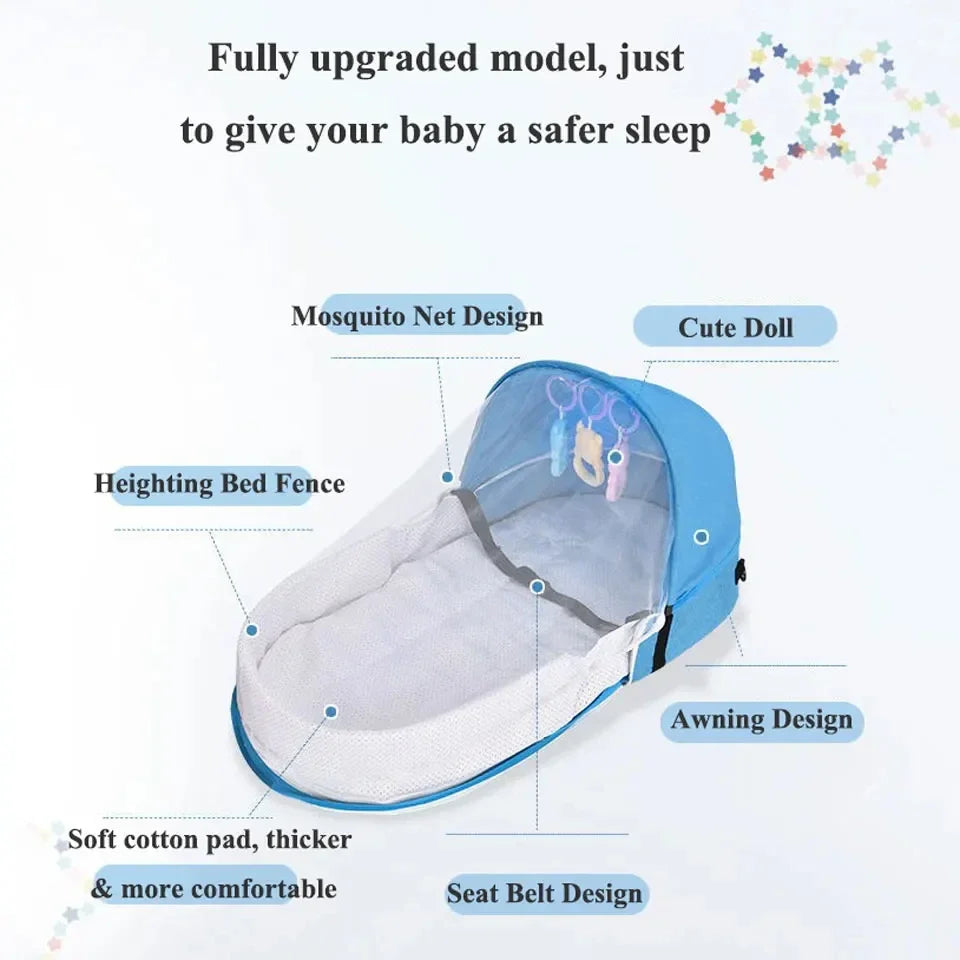Babybett, faltbar, tragbar, mit Netz und Verdeck, Babynest, tragbares Babybett zum Campen, Säuglingswiege
