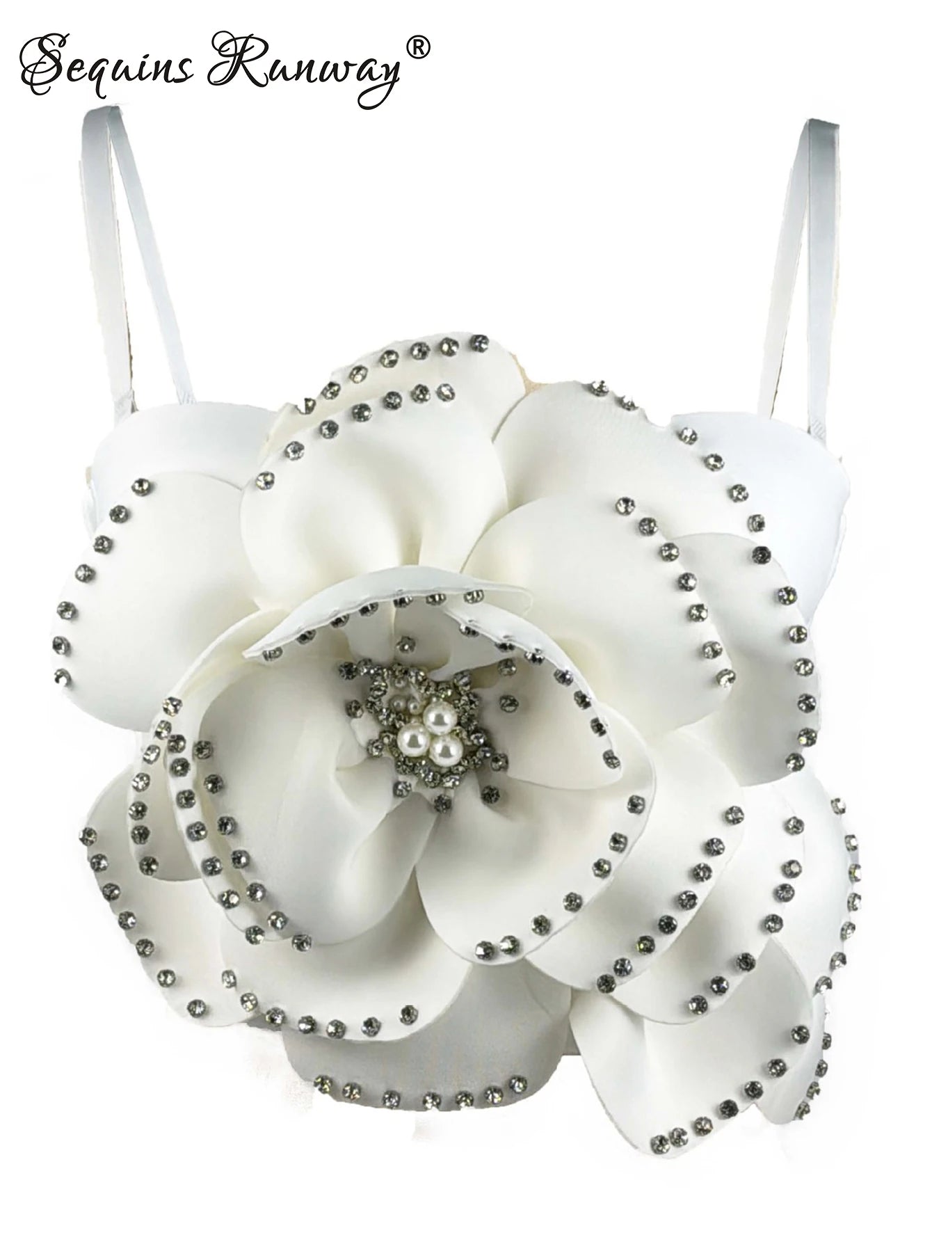 Sexy pink white flower corset crop top women clothing summer body cropped beading bra club party tops woman 2026 halter tank top