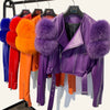 GO BALLISTIC YA Ladies' Genuine Leather Jacket with Fur Sleeve Women's Natural Lambskin Outfit