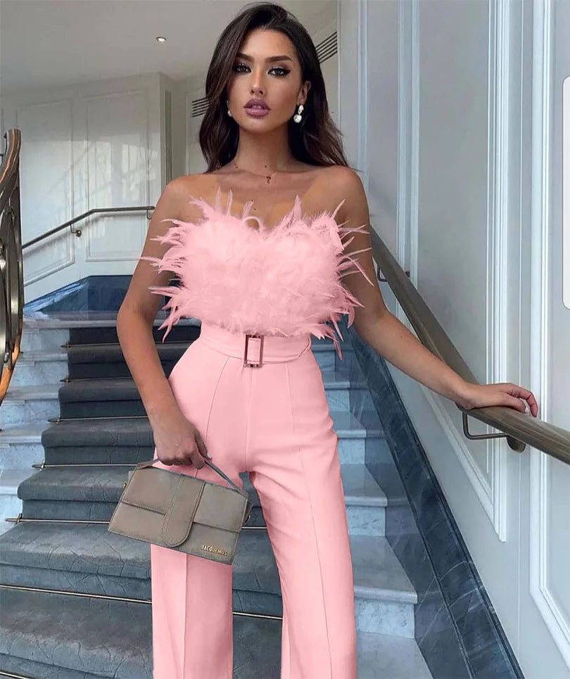 Damen Sexy Jumpsuit Brustwickel Frühling Sommer Mode Weiblich Elegant Weiß Empire Lässig Gerade Lange Jumpsuits