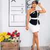 New Women Summer Patchwork Bandage  2 Two Piece  Strapless  Sleeveless Bow Top & Mini Skirt Club Party Holiday High Street Sets
