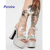 Platform Bling Bling Shoes 2022 Open Toe Butterfly Chunky Heel Sandals Cross Tied Lace Up High Heels Summer Women Shoes Sweet