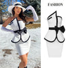 New Women Summer Patchwork Bandage  2 Two Piece  Strapless  Sleeveless Bow Top & Mini Skirt Club Party Holiday High Street Sets