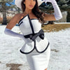 New Women Summer Patchwork Bandage  2 Two Piece  Strapless  Sleeveless Bow Top & Mini Skirt Club Party Holiday High Street Sets