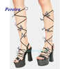 Platform Bling Bling Shoes 2022 Open Toe Butterfly Chunky Heel Sandals Cross Tied Lace Up High Heels Summer Women Shoes Sweet