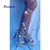 Platform Bling Bling Shoes 2022 Open Toe Butterfly Chunky Heel Sandals Cross Tied Lace Up High Heels Summer Women Shoes Sweet