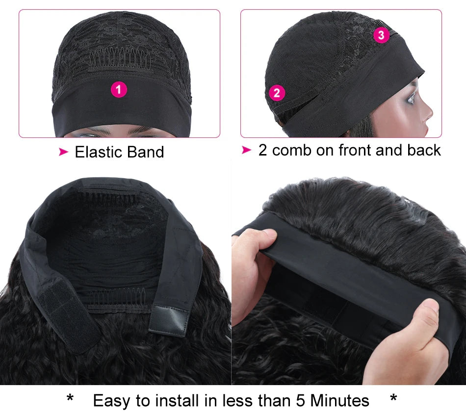 Unice Hair Headband Wig Human Hair Headband Scarf Wig Water Wave Human Hair Wigs for Women No Glue No Sew In Beginner Friendly
