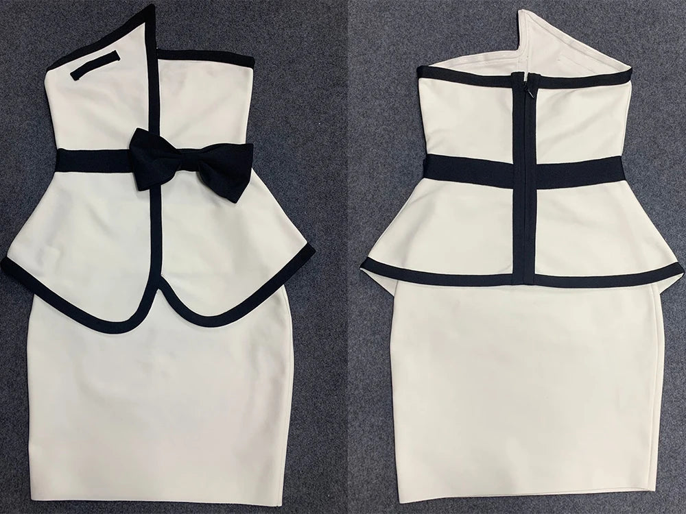 New Women Summer Patchwork Bandage  2 Two Piece  Strapless  Sleeveless Bow Top & Mini Skirt Club Party Holiday High Street Sets