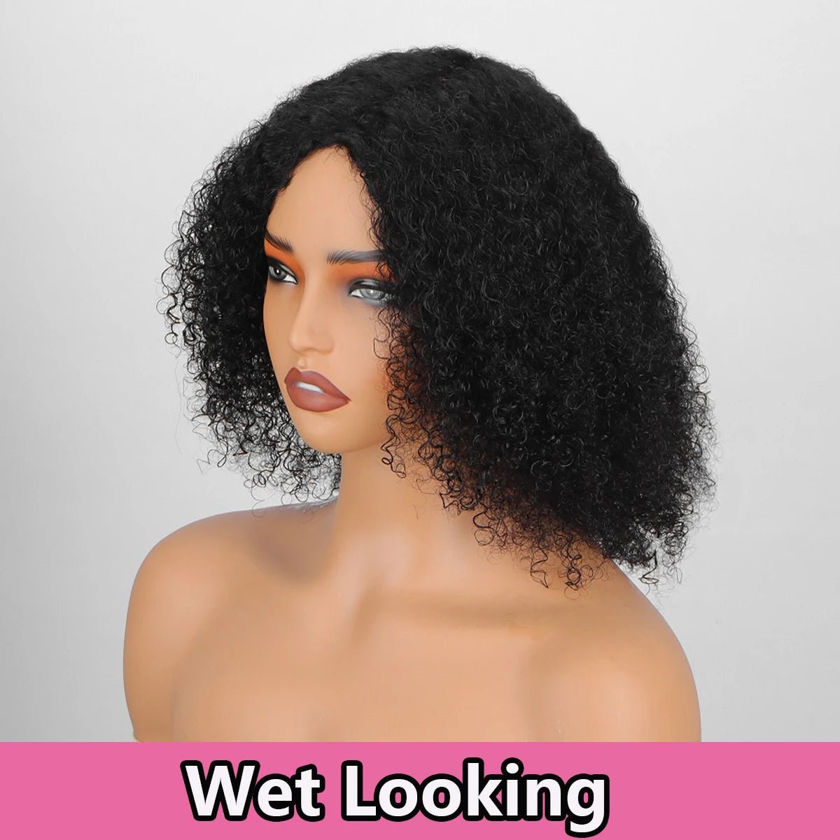 Afro Fluffy Curly Human Hair Wigs 70S Jerry Curl Wig One Wig Two Stlyes Glueless Wig Puffy Bouncy Wig Bouncy Wet and Dry Styling - MAGUSTA BEAUTY