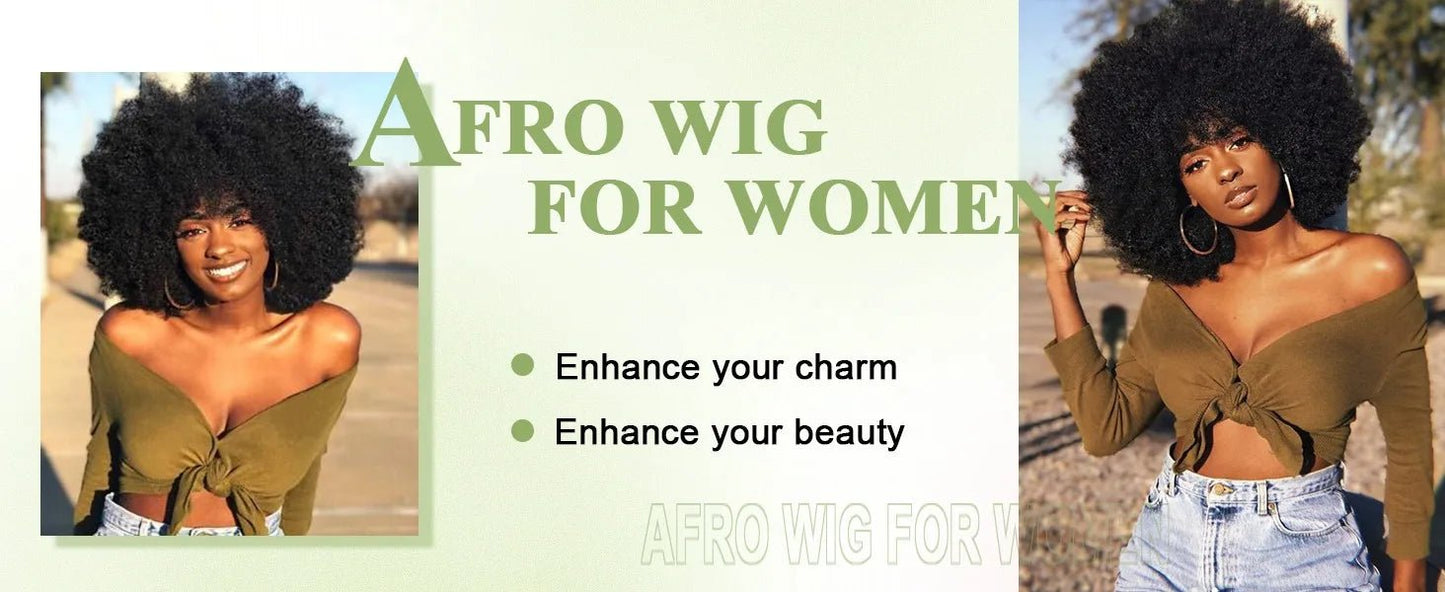 Afro Fluffy Curly Human Hair Wigs 70S Jerry Curl Wig One Wig Two Stlyes Glueless Wig Puffy Bouncy Wig Bouncy Wet and Dry Styling - MAGUSTA BEAUTY