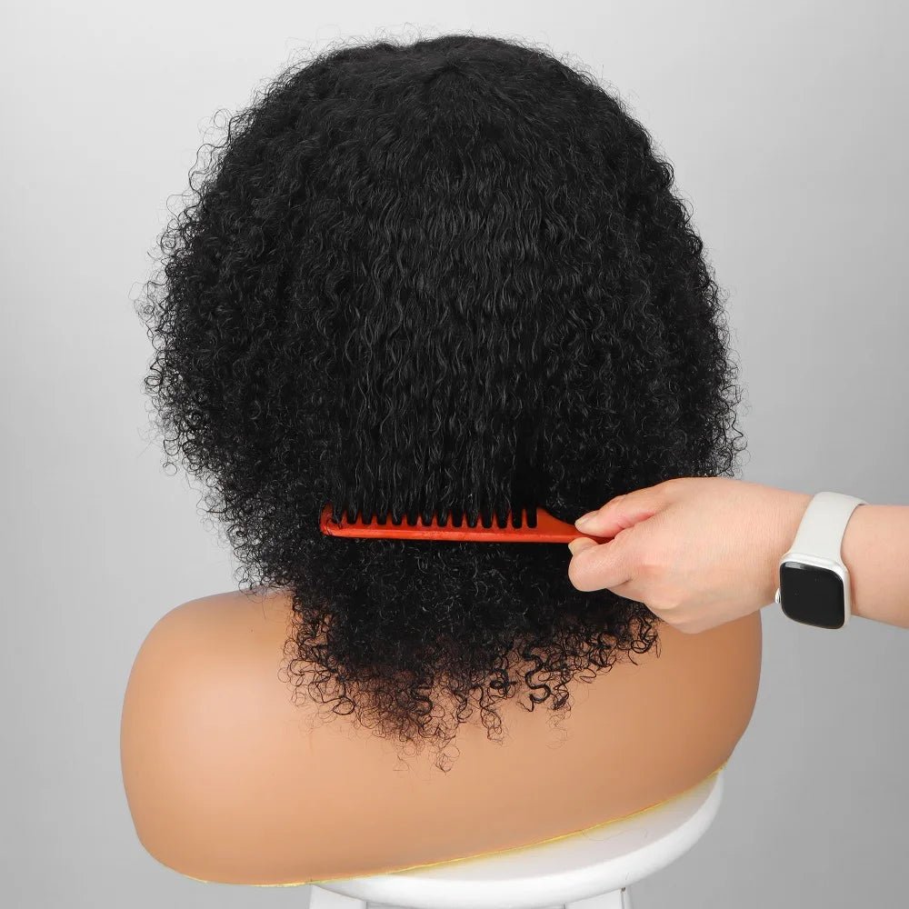 Afro Fluffy Curly Human Hair Wigs 70S Jerry Curl Wig One Wig Two Stlyes Glueless Wig Puffy Bouncy Wig Bouncy Wet and Dry Styling - MAGUSTA BEAUTY
