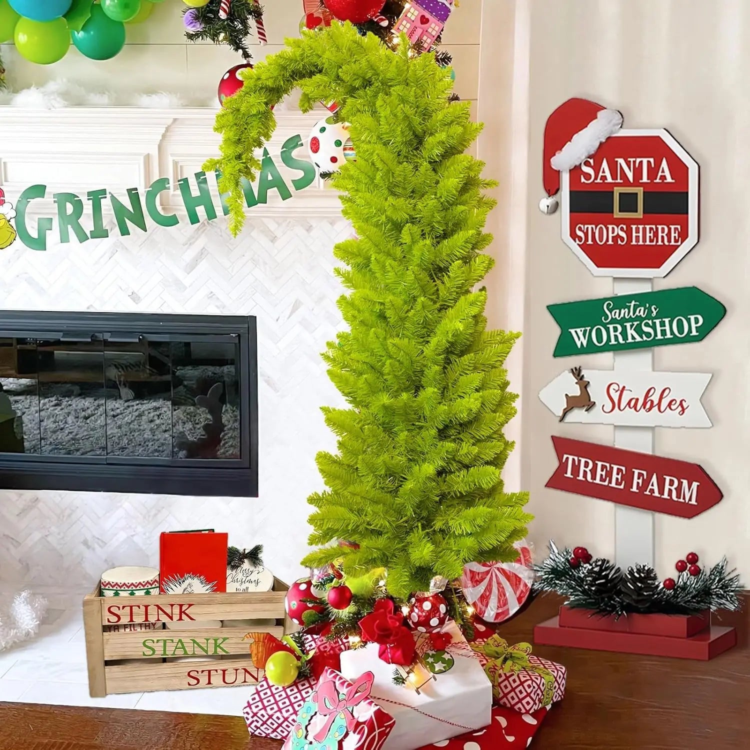Artificial Christmas Tree PVC Material Crooked Neck Santa Hat Shape Christmas Tree 90cm/150cm Christmas Family Party Decorations - MAGUSTA BEAUTY