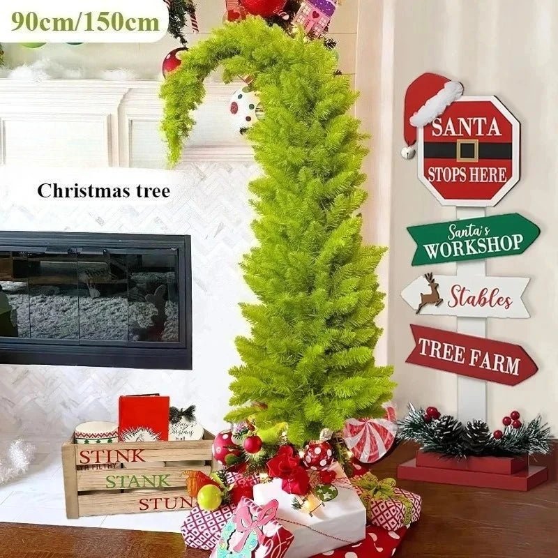 Artificial Christmas Tree PVC Material Crooked Neck Santa Hat Shape Christmas Tree 90cm/150cm Christmas Family Party Decorations - MAGUSTA BEAUTY