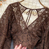 Autumn Black/White/Brown Sexy Lace Blouse Women Elegant V-Neck Puff Long Sleeve Open Back Short Tops Female Party Blusas 2021 - MAGUSTA BEAUTY