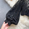 Autumn Black/White/Brown Sexy Lace Blouse Women Elegant V-Neck Puff Long Sleeve Open Back Short Tops Female Party Blusas 2021 - MAGUSTA BEAUTY