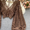 Autumn Black/White/Brown Sexy Lace Blouse Women Elegant V-Neck Puff Long Sleeve Open Back Short Tops Female Party Blusas 2021 - MAGUSTA BEAUTY