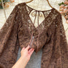 Autumn Black/White/Brown Sexy Lace Blouse Women Elegant V-Neck Puff Long Sleeve Open Back Short Tops Female Party Blusas 2021 - MAGUSTA BEAUTY