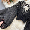 Autumn Black/White/Brown Sexy Lace Blouse Women Elegant V-Neck Puff Long Sleeve Open Back Short Tops Female Party Blusas 2021 - MAGUSTA BEAUTY