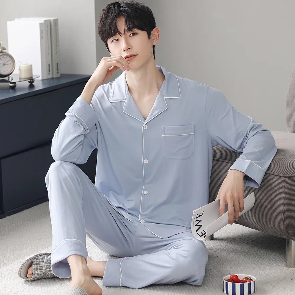 Autumn Pajamas Sets Men Long Sleeve Modal Cotton Thin Teenage Boys' Large Size Spring Outwear Home Cloth Suit Sleepwear Male - MAGUSTA BEAUTY