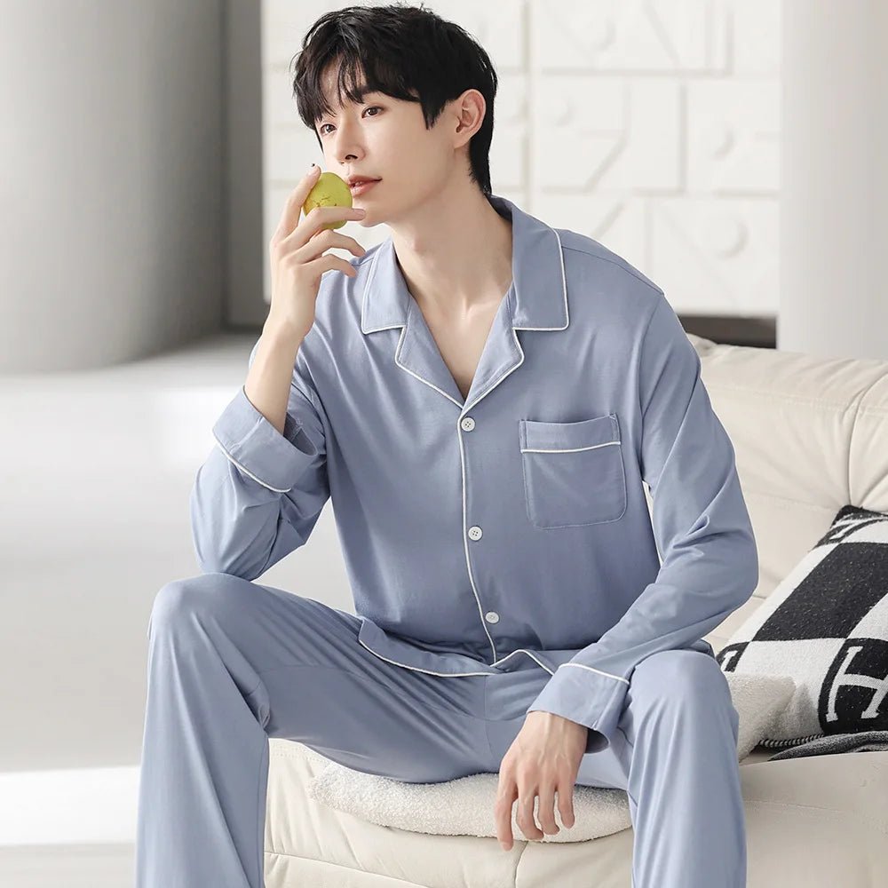 Autumn Pajamas Sets Men Long Sleeve Modal Cotton Thin Teenage Boys' Large Size Spring Outwear Home Cloth Suit Sleepwear Male - MAGUSTA BEAUTY