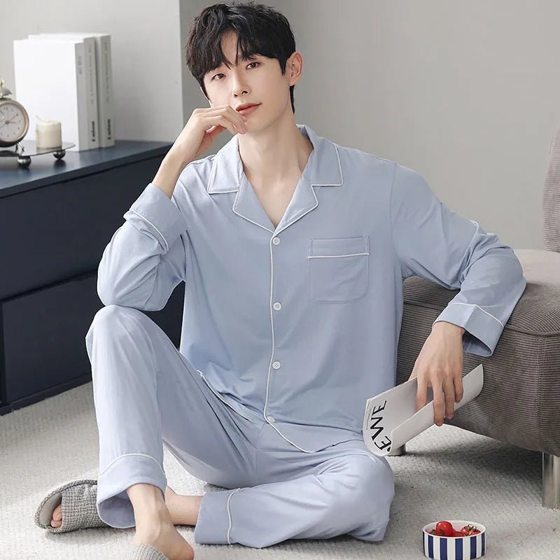Autumn Pajamas Sets Men Long Sleeve Modal Cotton Thin Teenage Boys' Large Size Spring Outwear Home Cloth Suit Sleepwear Male - MAGUSTA BEAUTY