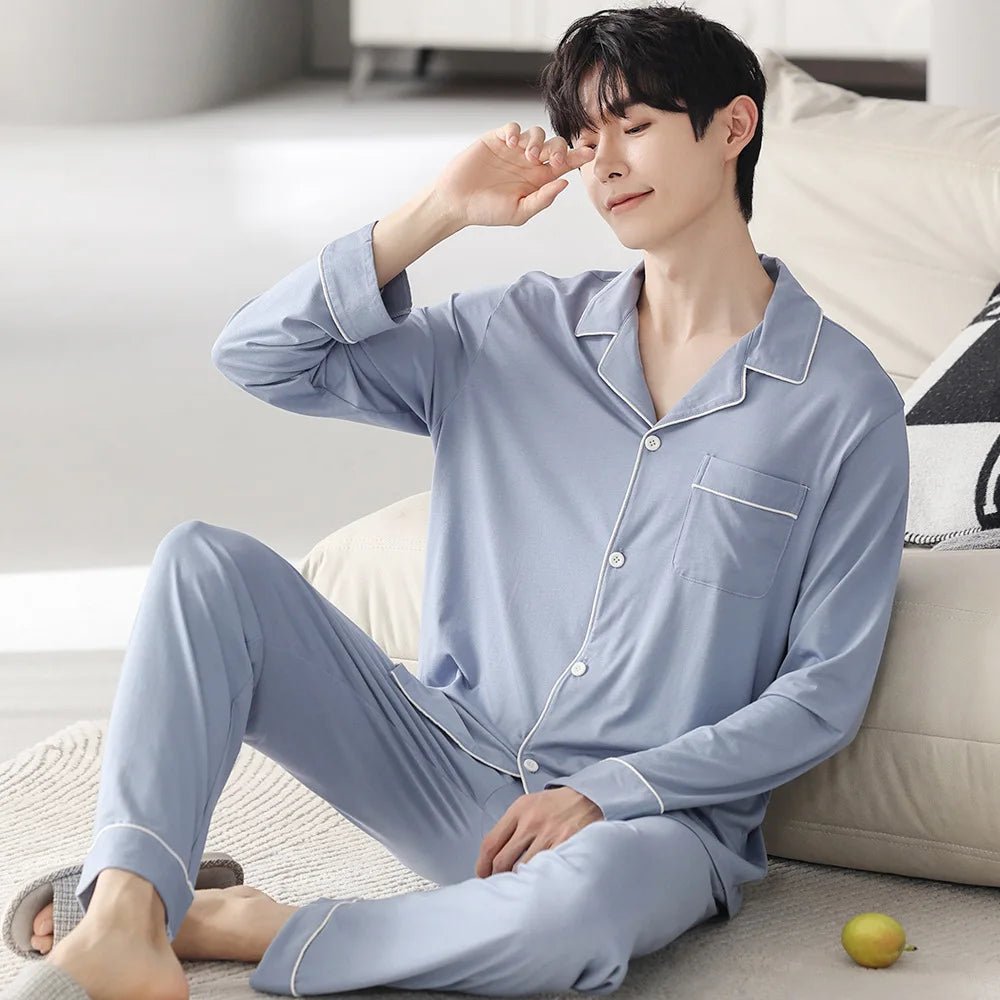 Autumn Pajamas Sets Men Long Sleeve Modal Cotton Thin Teenage Boys' Large Size Spring Outwear Home Cloth Suit Sleepwear Male - MAGUSTA BEAUTY