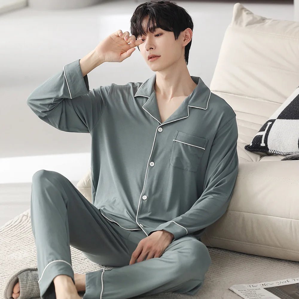 Autumn Pajamas Sets Men Long Sleeve Modal Cotton Thin Teenage Boys' Large Size Spring Outwear Home Cloth Suit Sleepwear Male - MAGUSTA BEAUTY