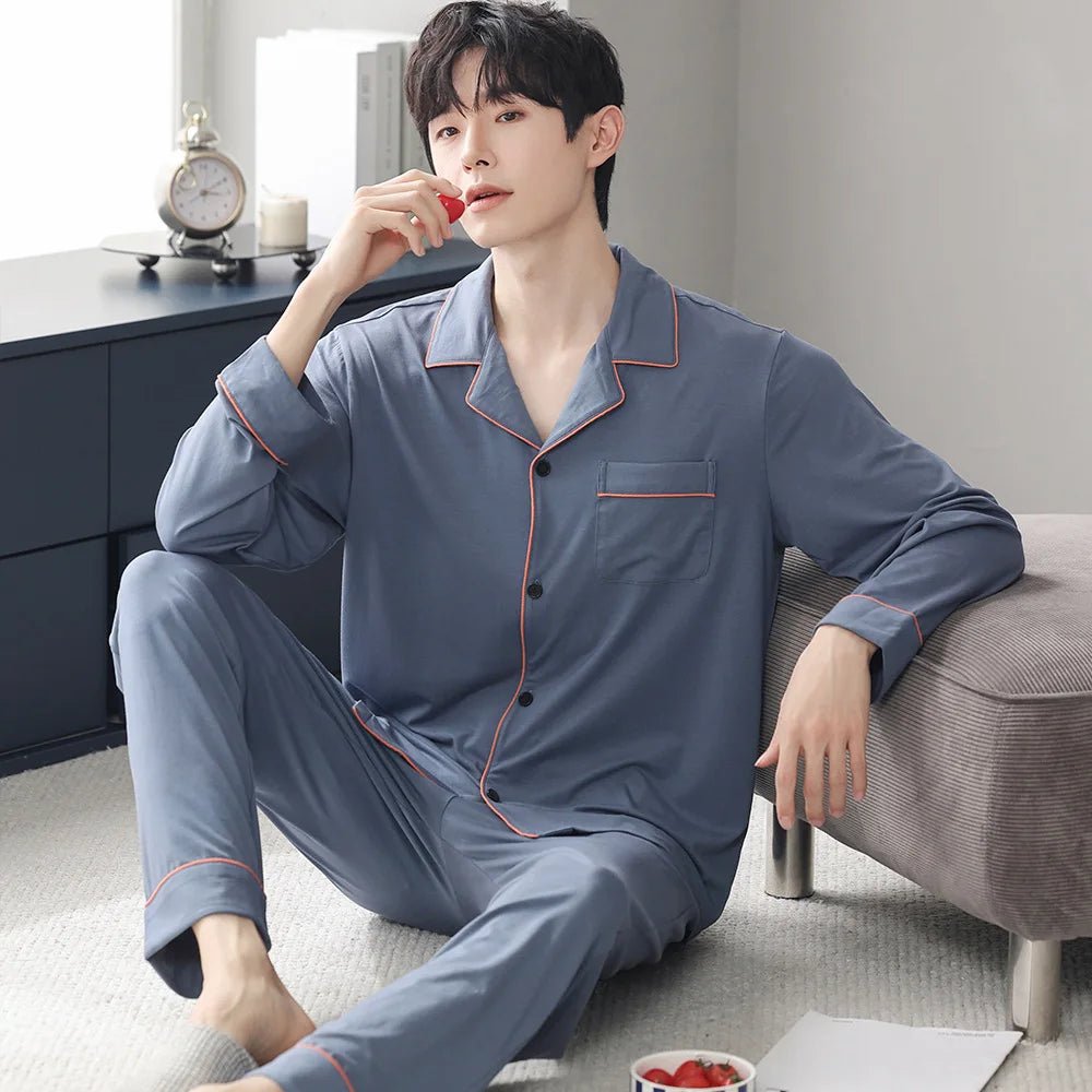 Autumn Pajamas Sets Men Long Sleeve Modal Cotton Thin Teenage Boys' Large Size Spring Outwear Home Cloth Suit Sleepwear Male - MAGUSTA BEAUTY
