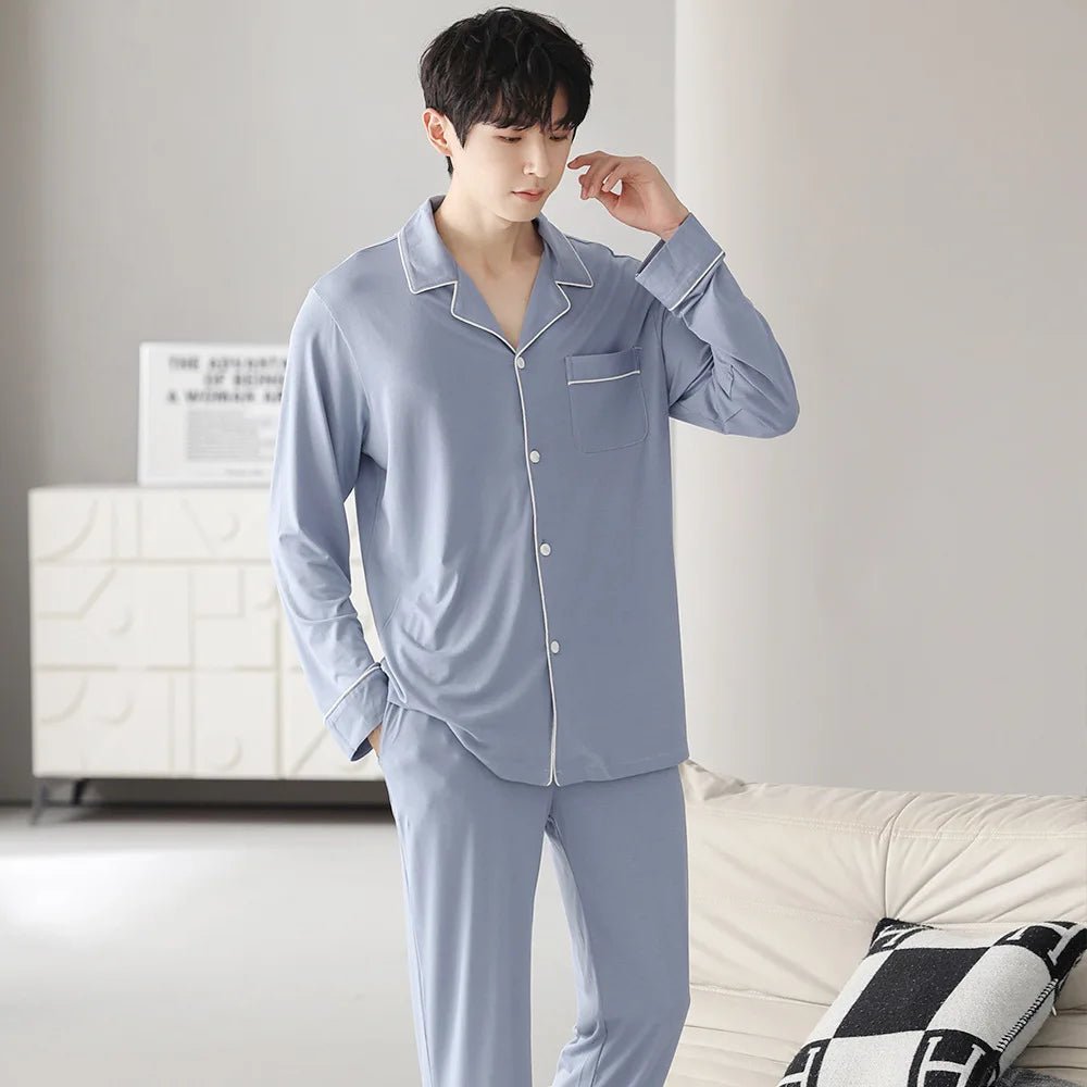 Autumn Pajamas Sets Men Long Sleeve Modal Cotton Thin Teenage Boys' Large Size Spring Outwear Home Cloth Suit Sleepwear Male - MAGUSTA BEAUTY