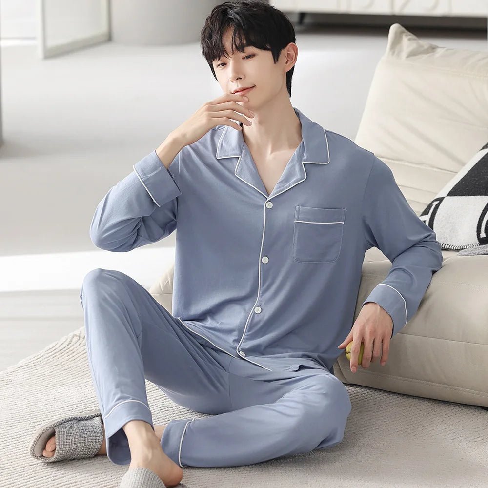 Autumn Pajamas Sets Men Long Sleeve Modal Cotton Thin Teenage Boys' Large Size Spring Outwear Home Cloth Suit Sleepwear Male - MAGUSTA BEAUTY