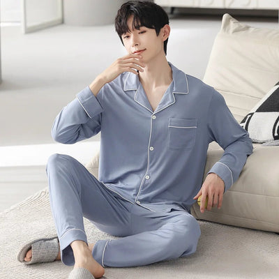 Autumn Pajamas Sets Men Long Sleeve Modal Cotton Thin Teenage Boys' Large Size Spring Outwear Home Cloth Suit Sleepwear Male - MAGUSTA BEAUTY