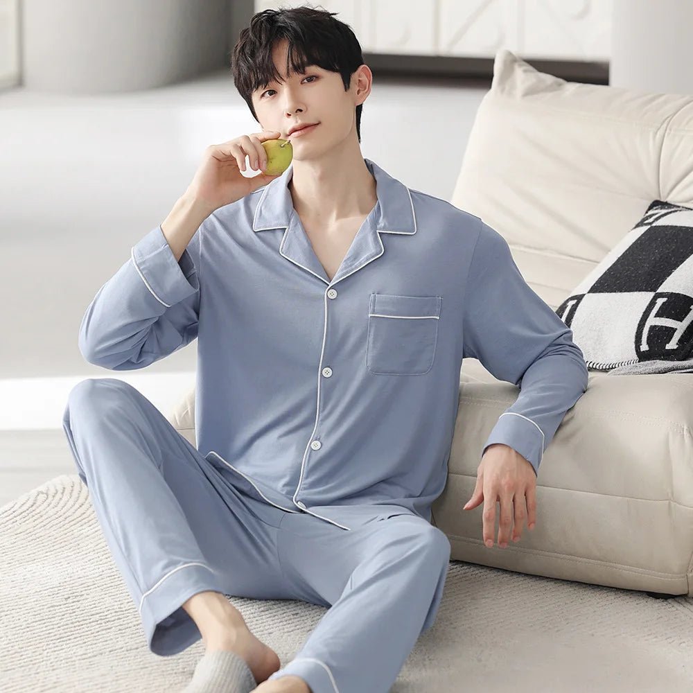 Autumn Pajamas Sets Men Long Sleeve Modal Cotton Thin Teenage Boys' Large Size Spring Outwear Home Cloth Suit Sleepwear Male - MAGUSTA BEAUTY