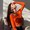 Autumn Winter Ribber Knitted T Shirts Women Green Spring Cut Out White Basic Long Sleeve Crop Tops Casual Tees - MAGUSTA BEAUTY