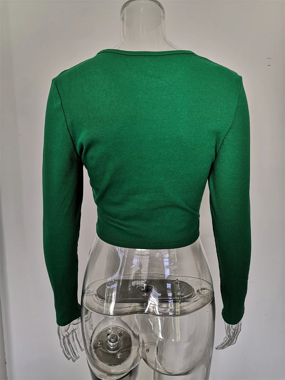 Autumn Winter Ribber Knitted T Shirts Women Green Spring Cut Out White Basic Long Sleeve Crop Tops Casual Tees - MAGUSTA BEAUTY