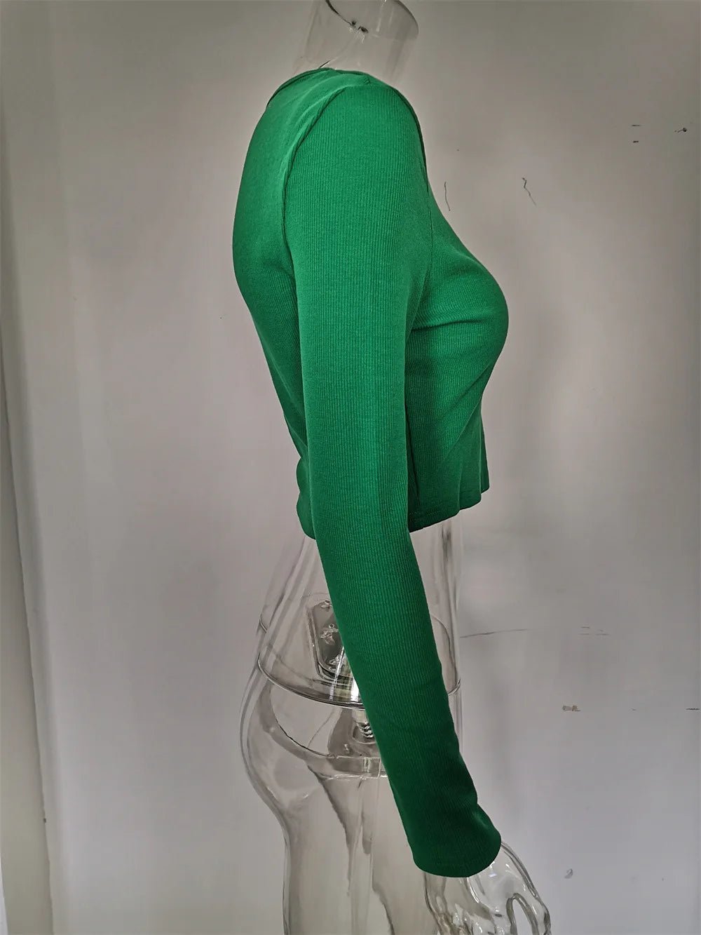 Autumn Winter Ribber Knitted T Shirts Women Green Spring Cut Out White Basic Long Sleeve Crop Tops Casual Tees - MAGUSTA BEAUTY