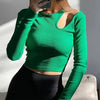 Autumn Winter Ribber Knitted T Shirts Women Green Spring Cut Out White Basic Long Sleeve Crop Tops Casual Tees - MAGUSTA BEAUTY