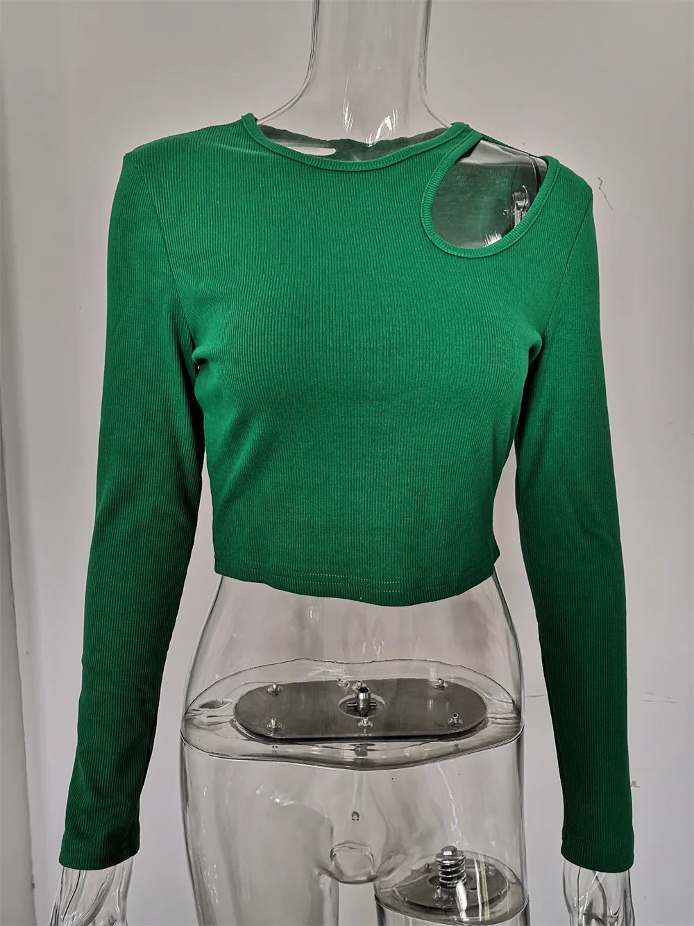Autumn Winter Ribber Knitted T Shirts Women Green Spring Cut Out White Basic Long Sleeve Crop Tops Casual Tees - MAGUSTA BEAUTY