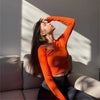 Autumn Winter Ribber Knitted T Shirts Women Green Spring Cut Out White Basic Long Sleeve Crop Tops Casual Tees - MAGUSTA BEAUTY