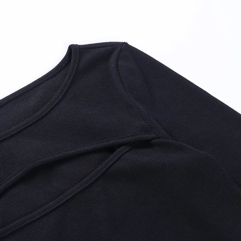 Autumn Women tshirt Hollow Out Solid Black White Long Sleeve Knitted Tee Tops Casual Slim O Neck Fashion t shirt - MAGUSTA BEAUTY