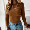 Autumn Women tshirt Hollow Out Solid Black White Long Sleeve Knitted Tee Tops Casual Slim O Neck Fashion t shirt - MAGUSTA BEAUTY