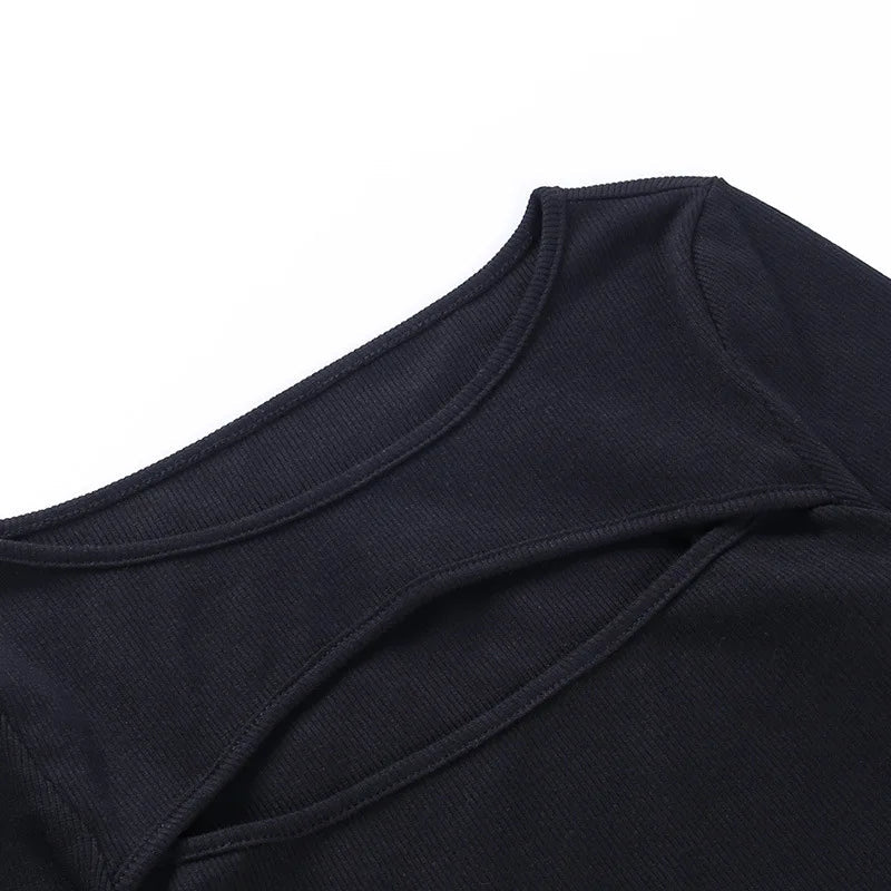 Autumn Women tshirt Hollow Out Solid Black White Long Sleeve Knitted Tee Tops Casual Slim O Neck Fashion t shirt - MAGUSTA BEAUTY