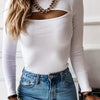 Autumn Women tshirt Hollow Out Solid Black White Long Sleeve Knitted Tee Tops Casual Slim O Neck Fashion t shirt - MAGUSTA BEAUTY