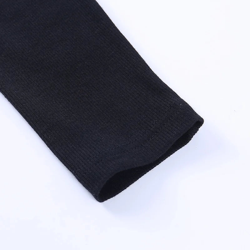Autumn Women tshirt Hollow Out Solid Black White Long Sleeve Knitted Tee Tops Casual Slim O Neck Fashion t shirt - MAGUSTA BEAUTY