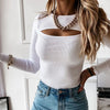 Autumn Women tshirt Hollow Out Solid Black White Long Sleeve Knitted Tee Tops Casual Slim O Neck Fashion t shirt - MAGUSTA BEAUTY
