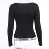 Autumn Women tshirt Hollow Out Solid Black White Long Sleeve Knitted Tee Tops Casual Slim O Neck Fashion t shirt - MAGUSTA BEAUTY