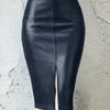 Sexy Leather Slim Slit Skirts, Casual PU Fashion Bodycon Skirts, Women's Clothing