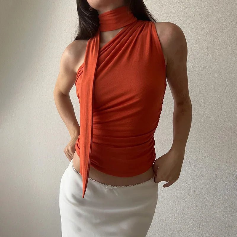 Backless Sexy Off Shoulder Halter Tank Tops Women Vintage Sleeveless Crop Top Y2K Clothes Club Female Casual Summer - MAGUSTA BEAUTY